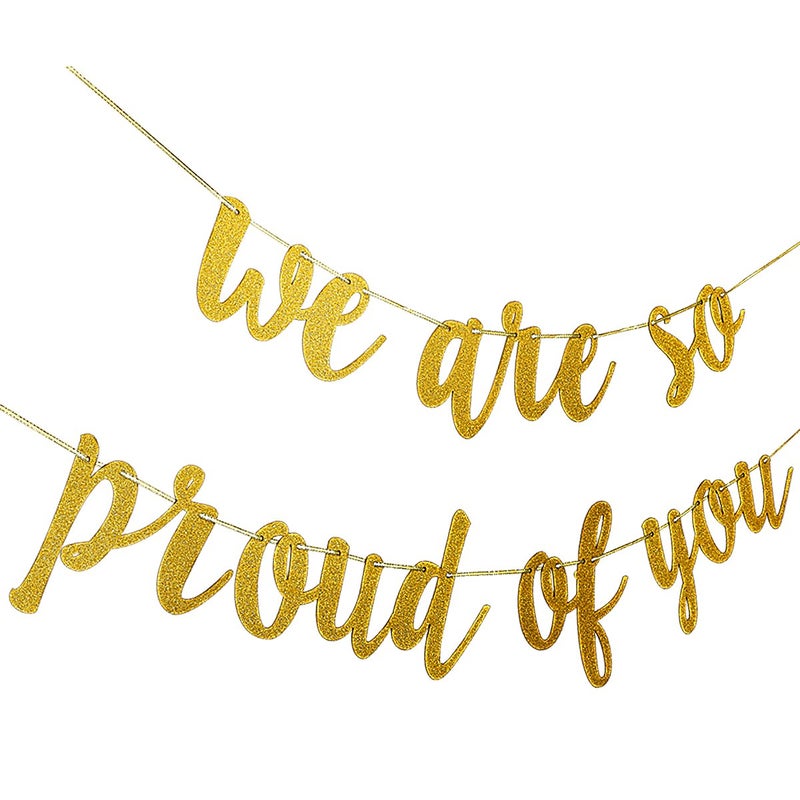 LeeSky 2025 Graduation Banner Party Decorations Gold Glitter We are So Proud of You Banner, Gold 2025 Congratulations Banners for High School College Graduation Party Decorations 2025 - Image 2